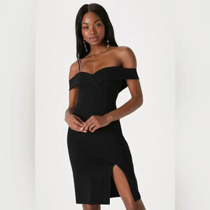 Lulus Classic Glam Black Off-the-Shoulder Bodycon Dress
